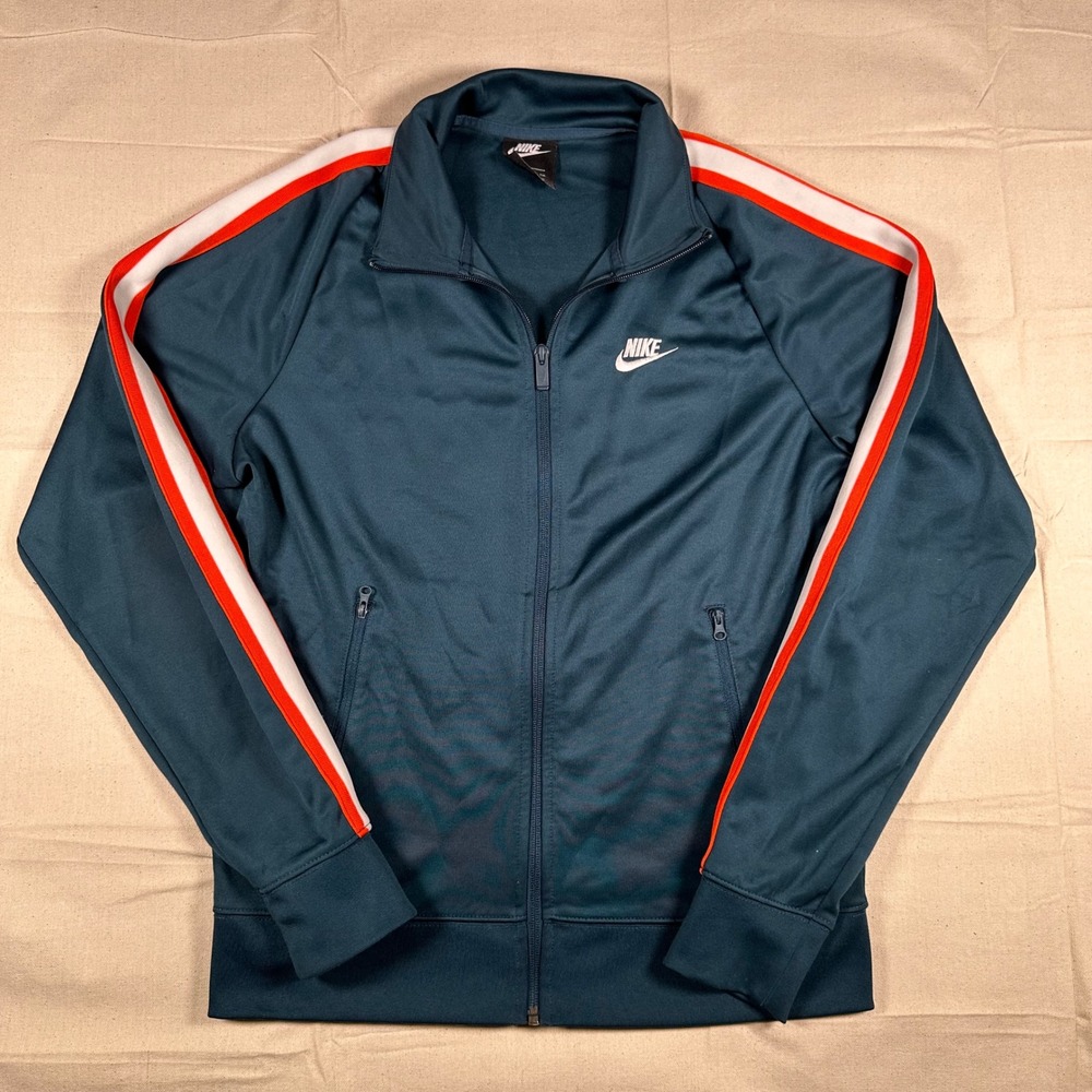 Nike Mens Track Jacket Teal Green Red White Stripe Full Zip Small AR2214-387